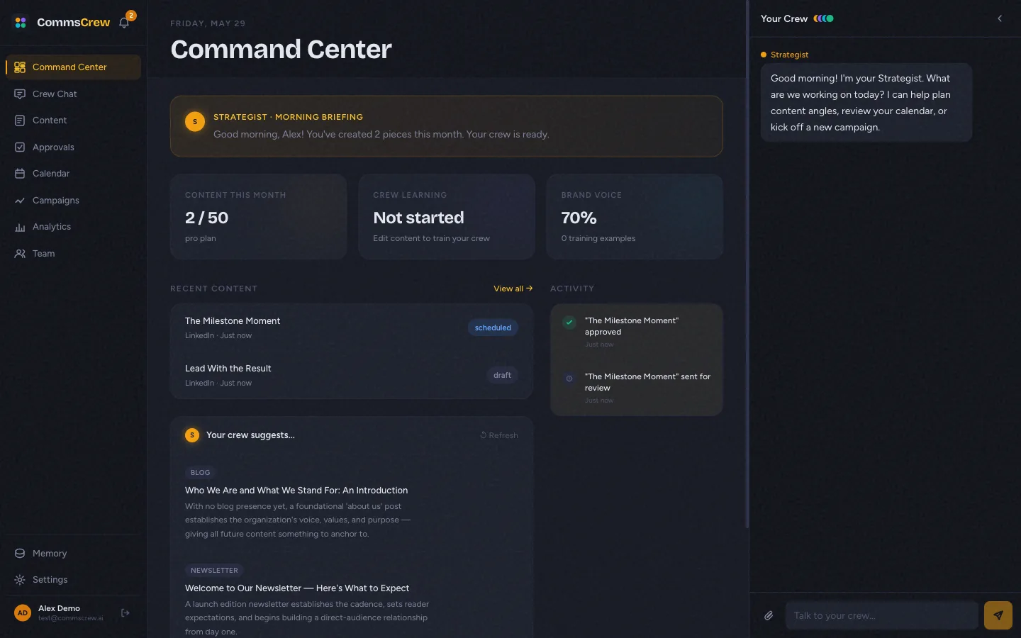 The Command Center dashboard